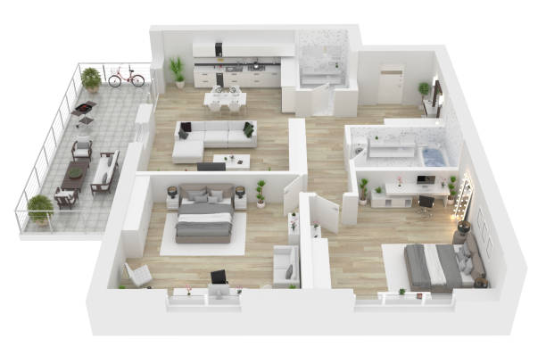 istock Floor plan top view. Apartment interior isolated on white background. 3D render 911169204