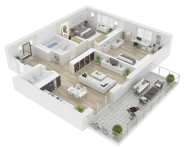 istock Floor plan top view. Apartment interior isolated on white background. 3D render 911169222