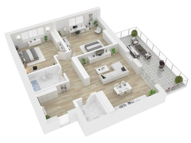istock Floor plan top view. Apartment interior isolated on white background. 3D render 911169234