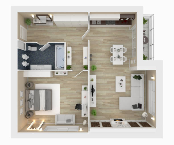 平面図平面図です。アパートのインテリアが白い背景に分離されました。3 d のレンダリング - level construction isolated on white nobody ストックフォトと画像