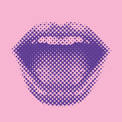 Half tone pattern of woman's lips laughing and smiling