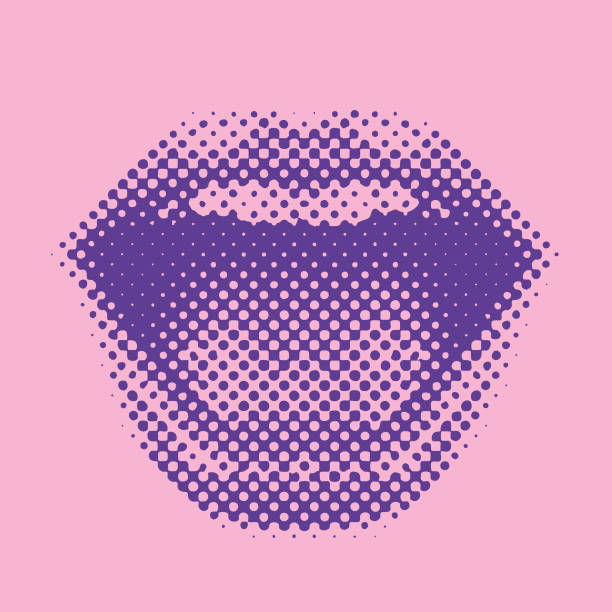 Half tone pattern of woman's lips laughing and smiling Half tone pattern of woman's lips laughing and smiling purple illustrations stock illustrations