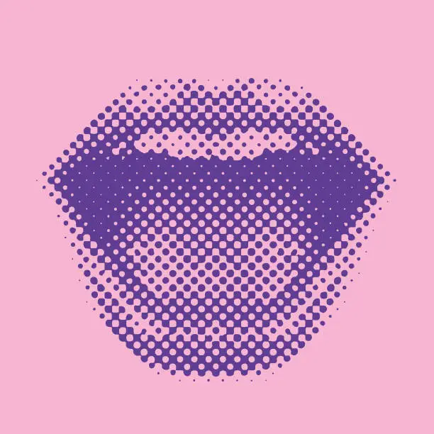 Vector illustration of Half tone pattern of woman's lips laughing and smiling