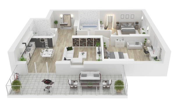 istock Floor plan top view. Apartment interior isolated on white background. 3D render 911174846