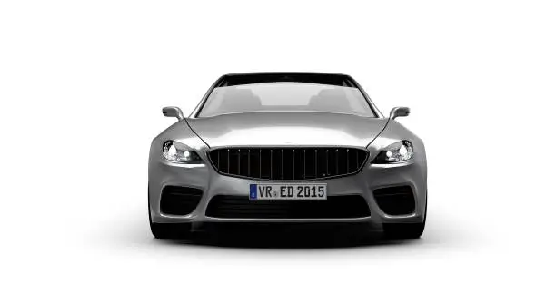 front view of luxury car, isolated on white, car of my own design, legal to use. Photorealistic render.