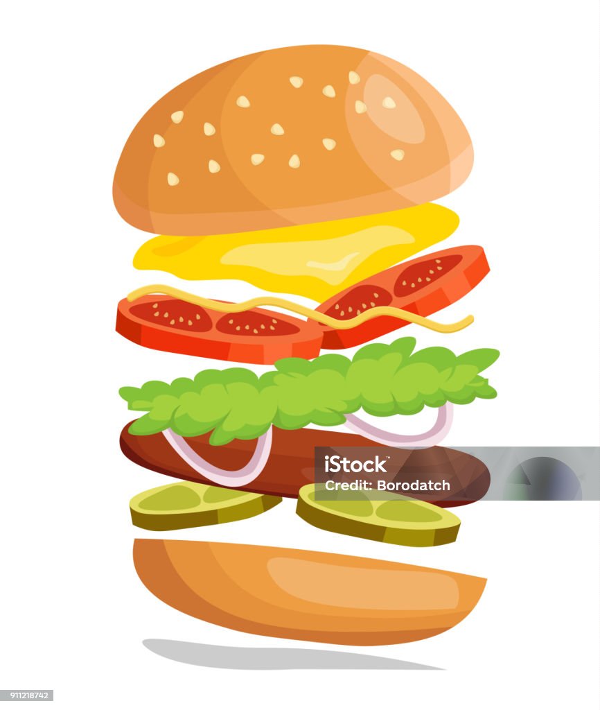 Colorful Retro Vintage Cartoon Poster Of Fast Food For Vector With Hamburger  Stock Illustration - Download Image Now - iStock