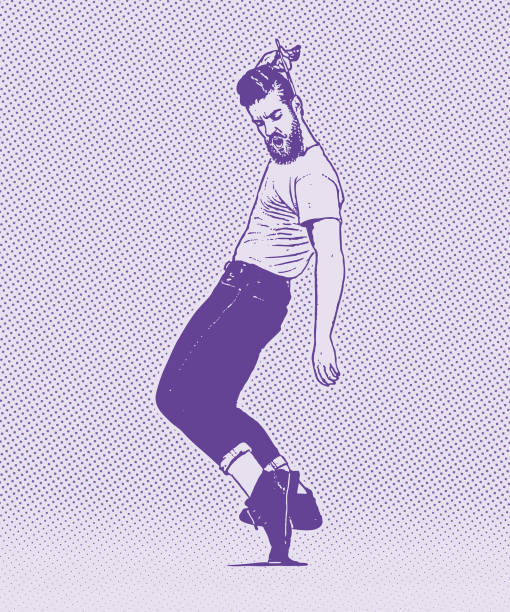 illustrations, cliparts, dessins animés et icônes de les jeunes hipster vintage 1950 homme danse et peigner les cheveux - country rock