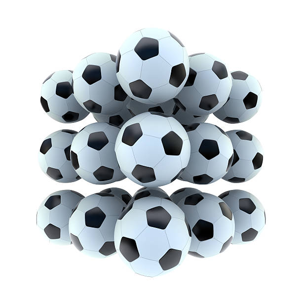 istock Soccer balls in square formation on white background 91122896
