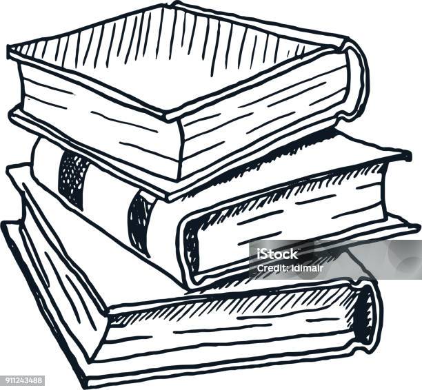 Hand Drawn Stack Of Books Vector Stock Illustration - Download Image Now - Book, Drawing - Activity, Drawing - Art Product