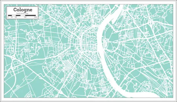 Vector illustration of Cologne Germany City Map in Retro Style. Outline Map.