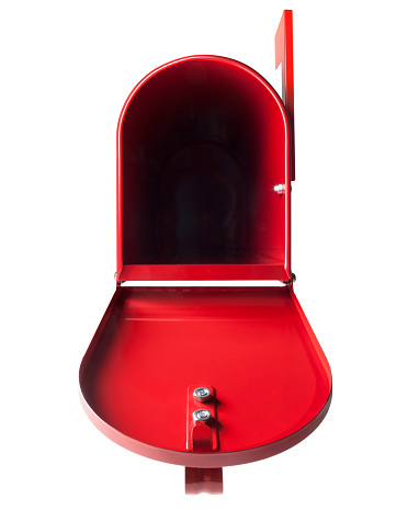 Red mailbox on white background.