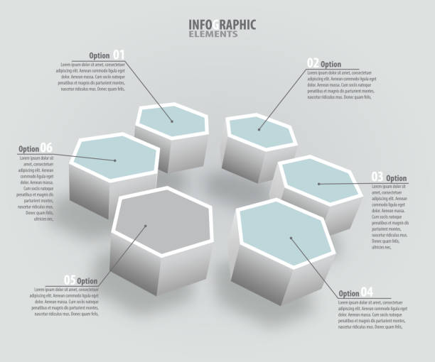 ilustrações de stock, clip art, desenhos animados e ícones de abstract 3d paper infographics - hexagon three dimensional shape diagram abstract