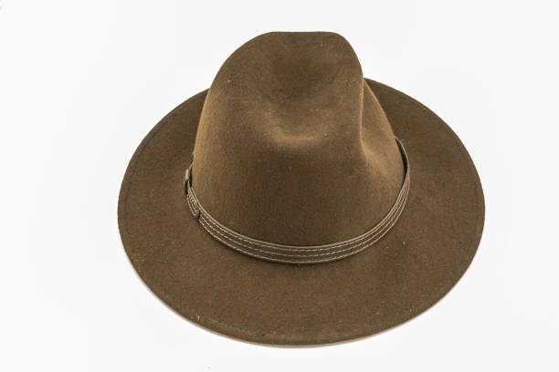 istock Brown felt hat, taken from the front, isolated against a white background 911274596