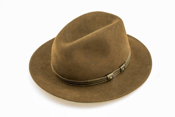 istock Brown felt hat, taken from the side, isolated against a white background 911274634