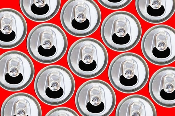 Metallic cans top view. Metallic cans top view. pattern can from beer or soda flat lay. steel background. recycling concept. drink bar at wedding reception can top stock pictures, royalty-free photos & images