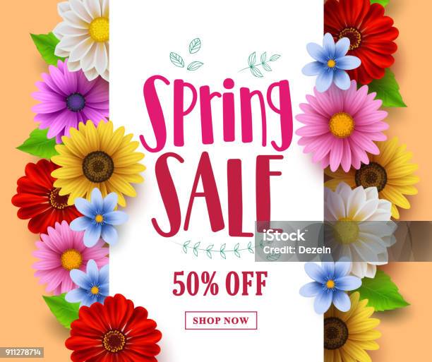Spring Sale Vector Banner Design With Sale Text In White Empty Space Stock Illustration - Download Image Now