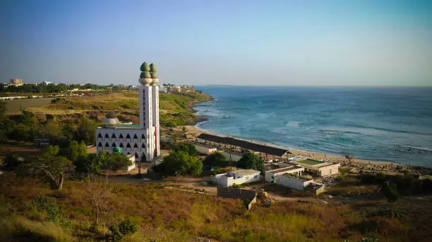 view to Mosque of the Divinity at sunset in Dakar, Senegal
