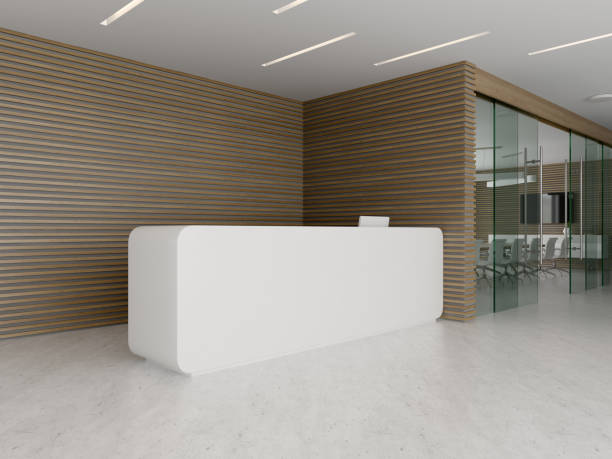 istock Interior of reception and meeting room 3D illustration 911295288