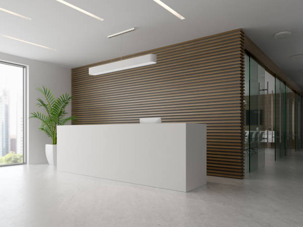 istock Interior of reception and meeting room 3D illustration 911295314