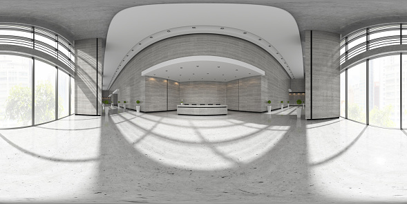 Spherical 360 panorama projection Interior of reception 3 D illustration