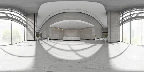 Spherical 360 panorama projection Interior of reception 3 D illustration