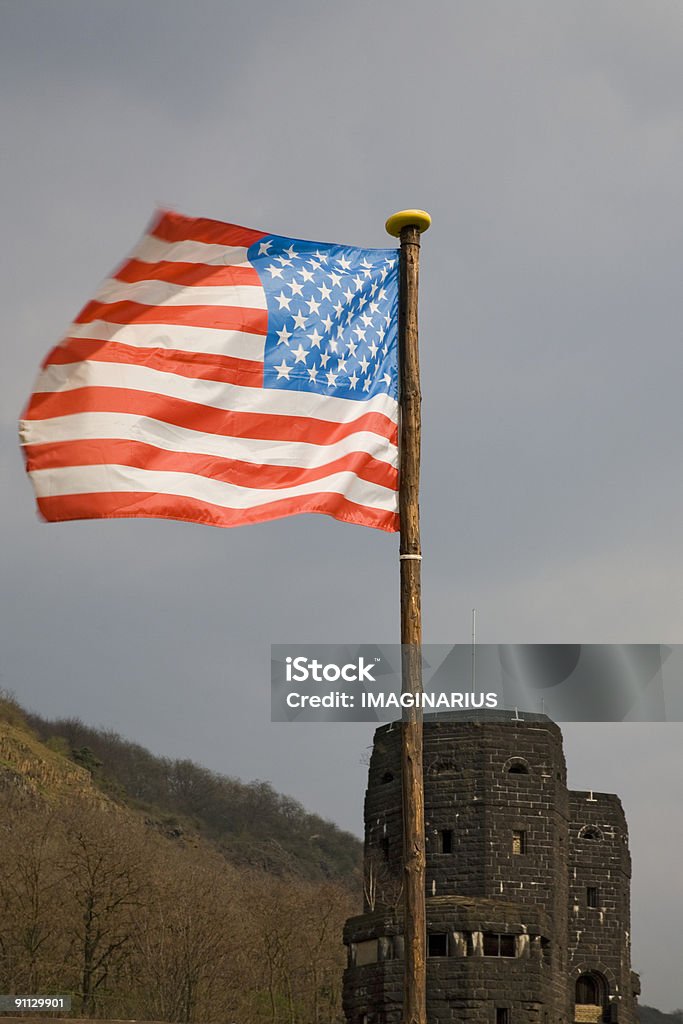 Remagen bridge ruin of Remagen bridge with stars and stripes Armed Forces Stock Photo