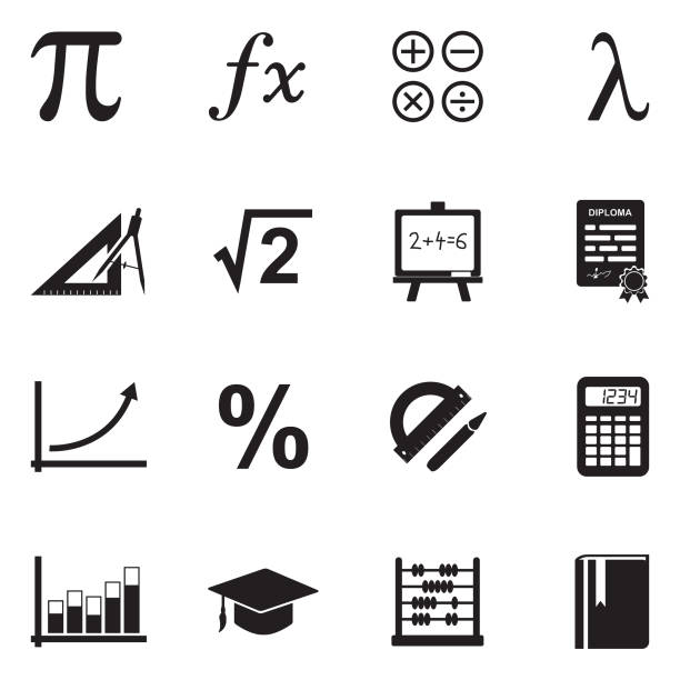 ikony matematyki. czarny płaski design. ilustracja wektorowa. - mathematics stock illustrations