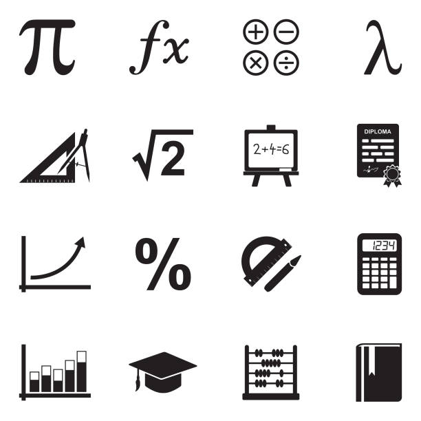ilustrações de stock, clip art, desenhos animados e ícones de mathematics icons. black flat design. vector illustration. - mathematics