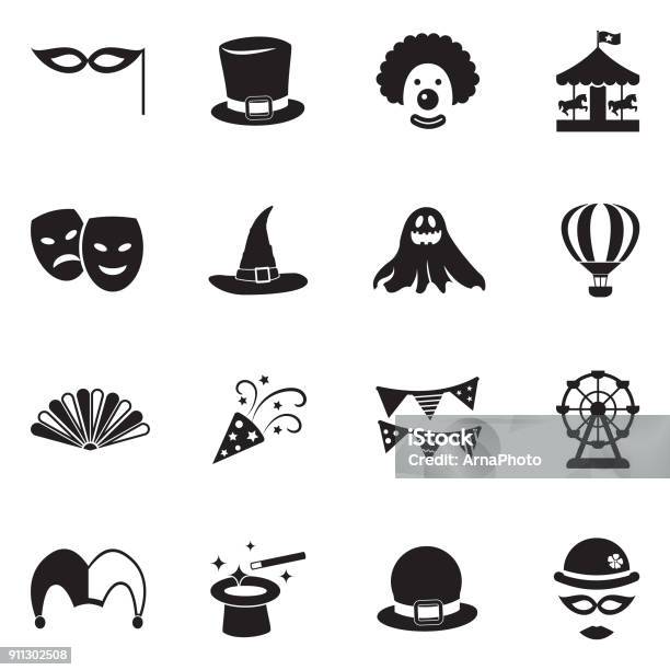 Carnival Icons Black Flat Design Vector Illustration Stock Illustration - Download Image Now