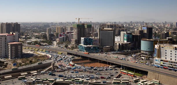 panoramic view of Megenagna panoramic view of Addis Ababa from top view with Megenagna clearly visible in the foreground along with roads congested with traffic ethiopia city stock pictures, royalty-free photos & images