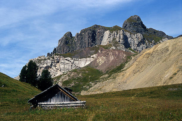 Alpine hut stock photo