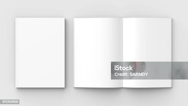Brochure Magazine Book Or Catalog Mock Up Isolated On Soft Gray Background 3d Illustrating Stock Photo - Download Image Now