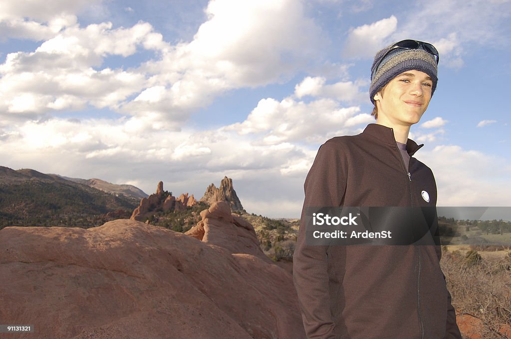 Young Man at Garden of the Gods young male, hiking at Garden of the Gods, Red Rocks National Park, Colorado Springs, CO, USA Adult Stock Photo