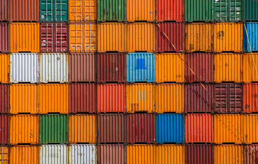 Rotterdam, the Netherlands, shipping containers stacked on each other closeup
