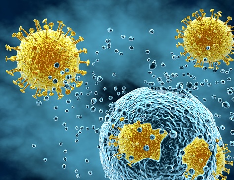 Enfermedad de infección viral atacando células idea abstracta ilustración. photo