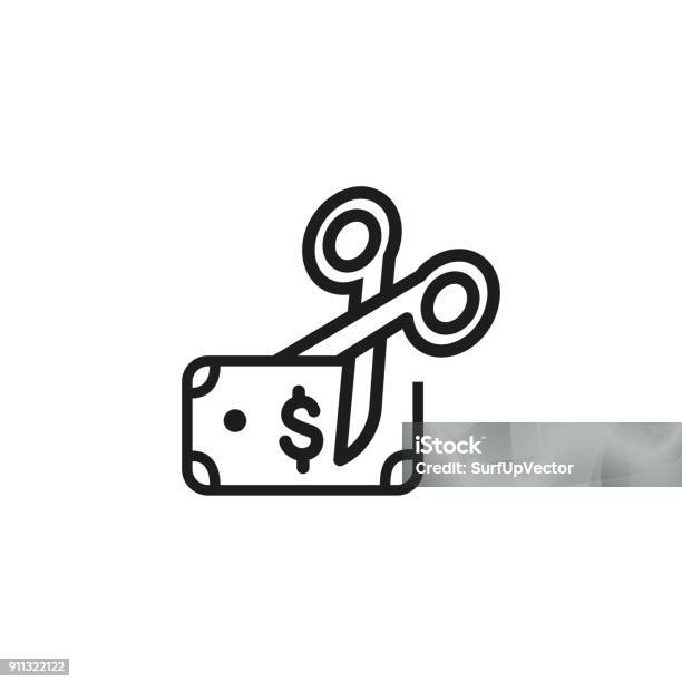 Bank Note And Scissors Line Icon Stock Illustration - Download Image Now - Icon Symbol, Cutting, Cross Section