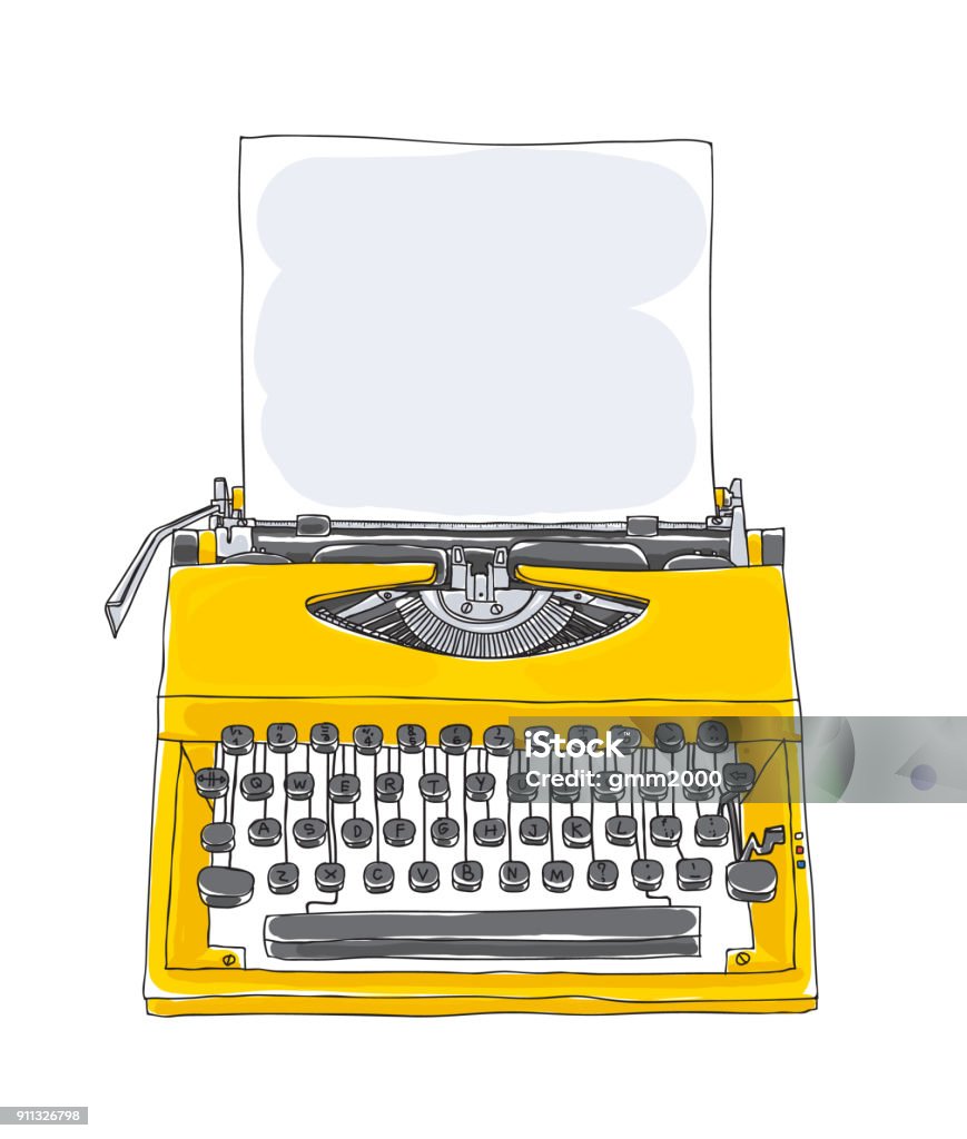 yellowTypewriter old hand drawn with paper cute art illustration Typewriter stock vector