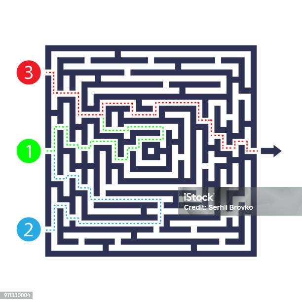 Labyrinth Game Three Entrance One Exit And One Right Way To Go But Many Paths To Deadlock Vector Illustration Stock Illustration - Download Image Now