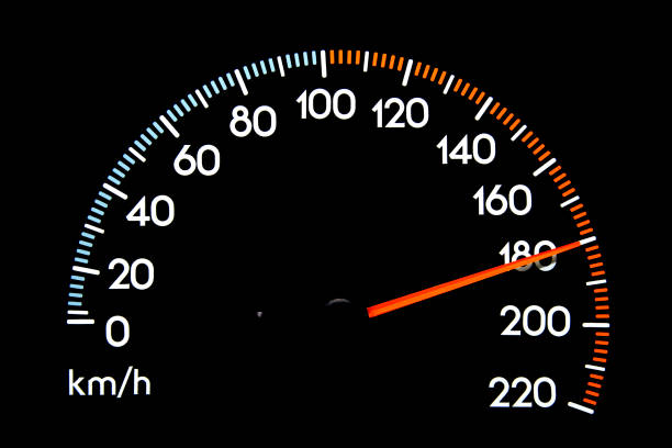 Speedometer 180 kmh Closeup image of Speedometer with needle displaying 180 kmh speed limit sign australia stock pictures, royalty-free photos & images