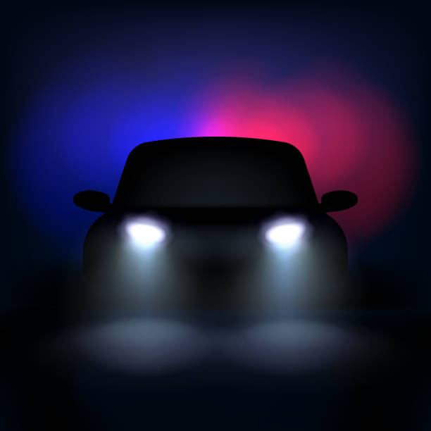 ilustraciones, imágenes clip art, dibujos animados e iconos de stock de automóvil silueta con luces y sombras. ilustración de vector. - police lights