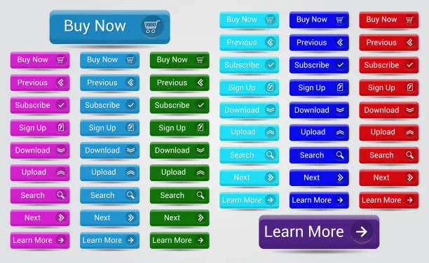 Vector illustration of Set of multicolored web buttons