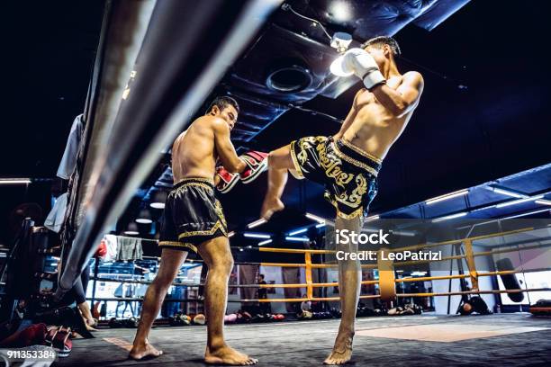 Muay Thai Athletes Training On The Boxing Ring Stock Photo - Download Image Now - Muay Thai, Thailand, Boxing - Sport