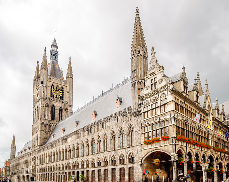 View on historical Lakenhal building in Ypres Belgium