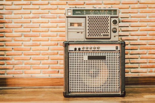 Retro radios and retro speakers stock photo