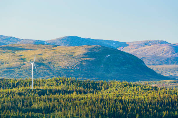 Wind turbine in the forest at the mountains