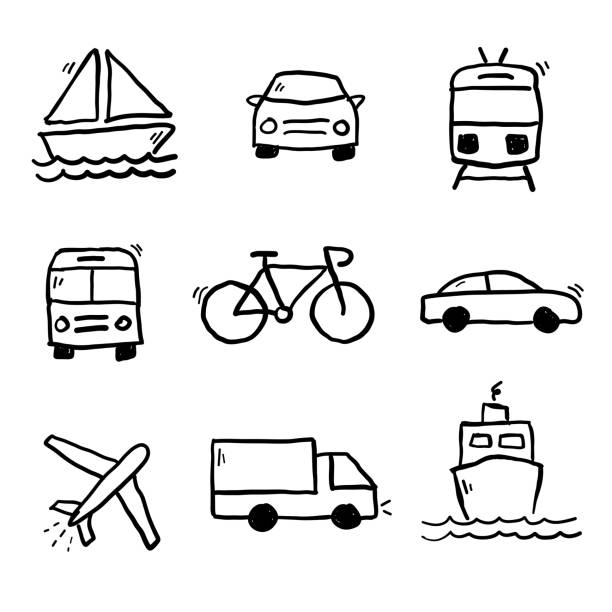 Transportation Doodles Collection Vector transportation doodle drawings collection cycling bicycle pencil drawing cyclist stock illustrations
