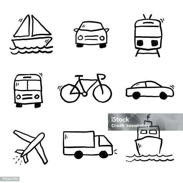 Transportation Doodles Collection Stock Illustration - Download Image Now - Drawing - Art Product, Car, Doodle