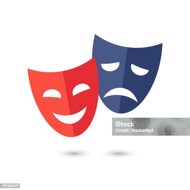 Theater Masks Vector Icon On White Background Stock Illustration - Download Image Now - Theatrical Performance, Stage Theater, Mask - Disguise