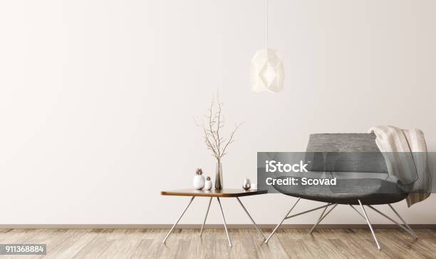 Interior With Armchair And Coffee Table 3d Rendering Stock Photo - Download Image Now