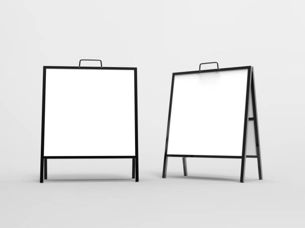istock Blank white square A frame metallic outdoor advertising stand mockup set, isolated, 3d rendering. Clear street signage board mock up. A-board with metal frame template. 911380748